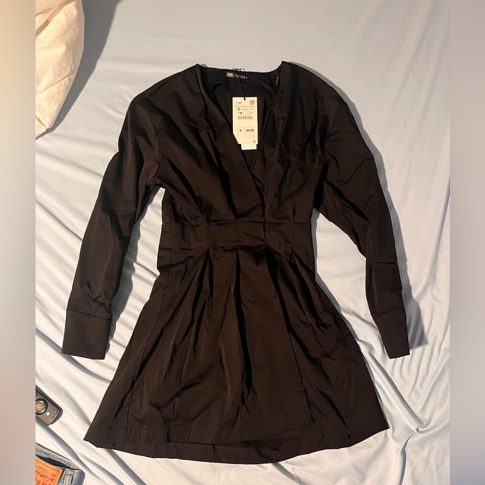 Zara black pleated mini dress